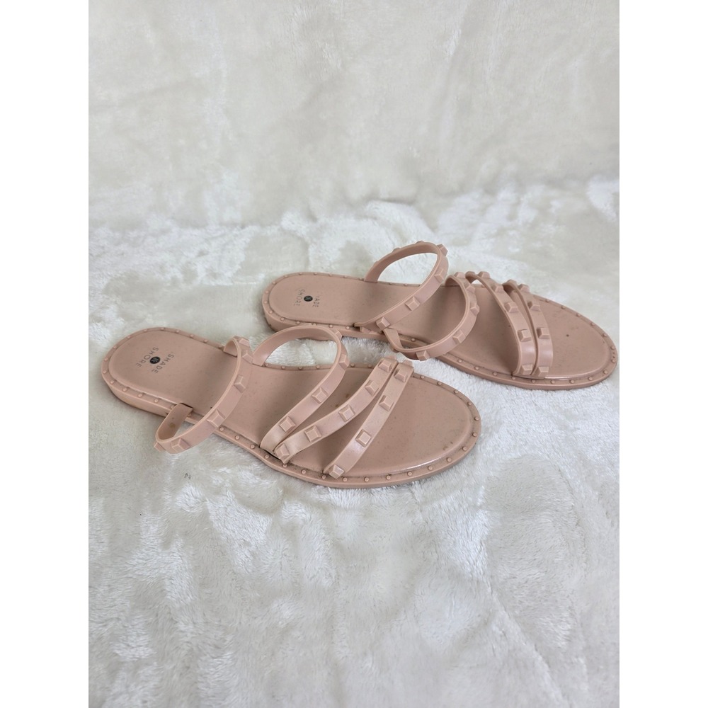 Shade Shore Women's Studded Jelly‎ Sandals Slip On Flats Beige Size 10